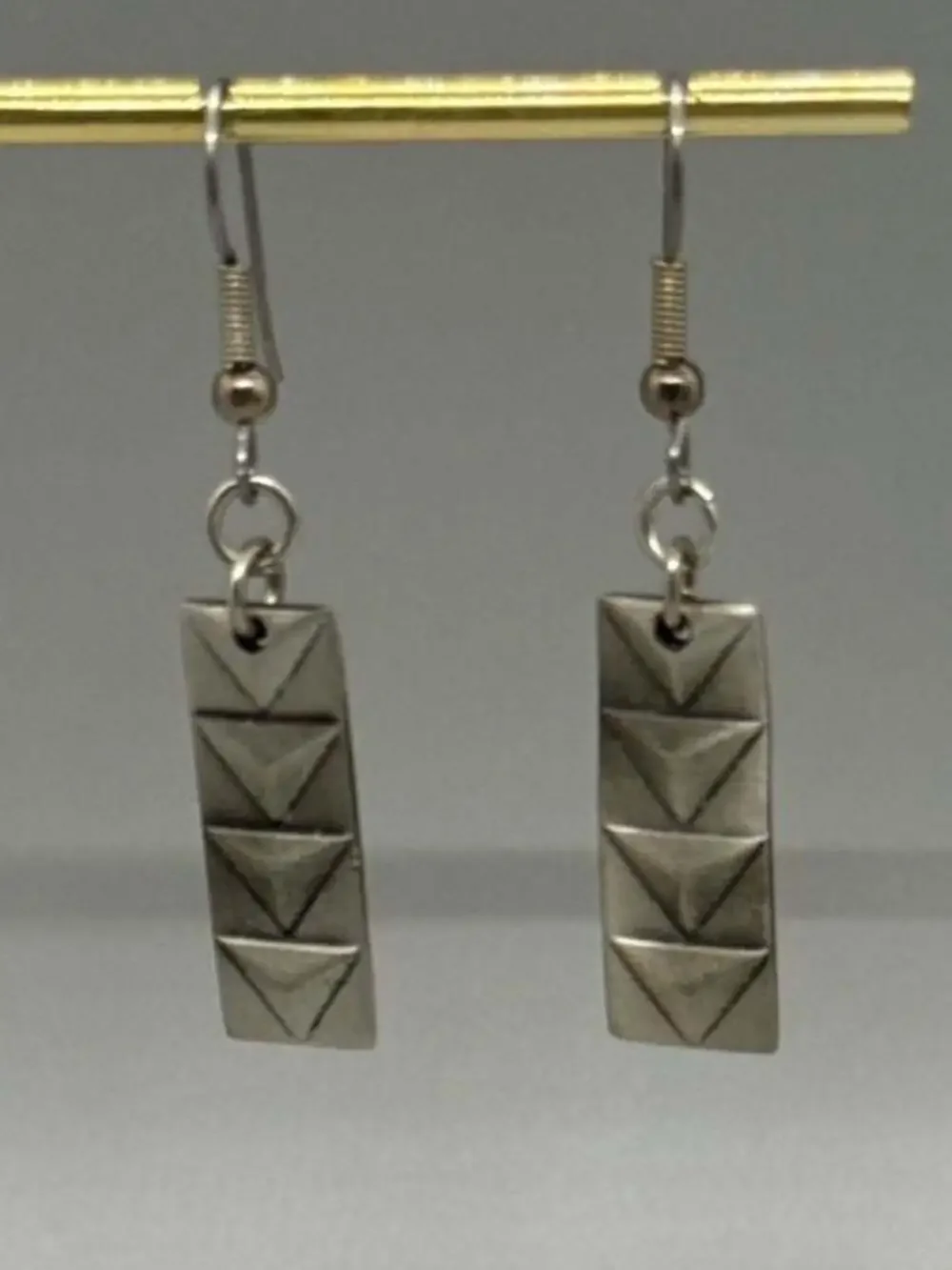 1996 Flying Geese Pewter Quilt Block Dangle Drop Earrings Quilting Vintage